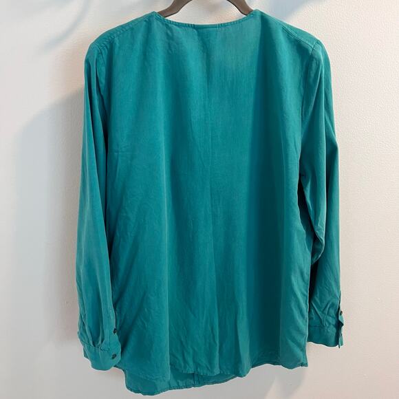 J.Jill Teal 100% Silk Blouse Size M - Picture 5 of 7